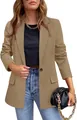 Professionele chique kaki damesblazer met lange mouwen en een klassieke inkeping in de revers - S / Tops / Khaki