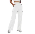Women's high-waisted white cargo pants featuring loose straight leg and side flap pockets - S / Bottoms / White