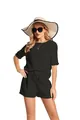 Elegant black short-sleeved two-piece lounge set with textured waffle knit fabric detail - S / Top And Bottom / Black