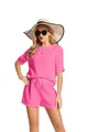 Vue complète d'un ensemble rose avec haut à manches chauve-souris et short texturé assorti - Rose rouge