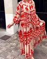 Elegant Bohemian long maxi shirt dress with a vibrant red and white geometric print - S / Tops / Red