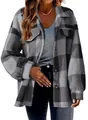 Gedetailleerd overzicht van de gezellige grijze geruite sherpa jas voor dames, warm - S / Top (H0669) / Grijs