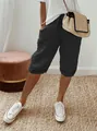 Detail von schwarzen Baumwoll-Leinen-Freizeitshorts mit elastischem Kordelzug für den Sommer - S / Unterteile / Schwarz