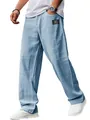 Loose light blue cotton linen trousers for men with a classic style patch detail - Light Blue