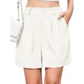 Primer plano de elegantes pantalones cortos beige de pierna ancha y cintura alta - XS / Bottoms / Blanco Roto