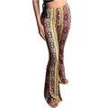 Pantalon bohème à imprimé floral taille haute évasé pour femmes style de mode chic - Curcuma
