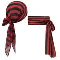Set of red and black striped pirate bandana and waist sash costume accessories - Red and Black Stripes