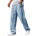 Fashionable loose fit light blue cotton linen casual long trousers for men SKU variant - 3XL / Bottoms / Blue
