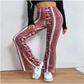 Pantalon évasé bohème à taille haute avec motifs cachemire rouge et blanc chic - Rouge