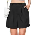Vista detallada de pantalones cortos negros de talle alto para mujer con bolsillos - XS / Bottoms / Negro