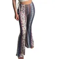 Pantalon évasé à imprimé bohème avec taille haute et cordon de serrage pour un look élégant - Fleur de pêcher blanc-violet #3