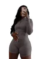 Grey two-piece sports yoga set with zip-up jacket and tight shorts for women - S / Top And Bottom / Gray