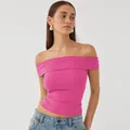Chic and sexy pink off-the-shoulder slim fit summer top for women in vibrant color - S / Tops / Rose Red