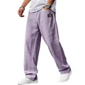 Pantalon décontracté ample en coton et lin pour homme dans une finition violet lavande - S / Bas / Violet