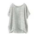 Front view of a loose casual light grey linen top for women featuring a single chest pocket - S / Tops / Beige