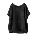 Detail view of black loose linen top for women showing breathable textured fabric - S / Tops / Black