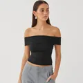 Sexy black off-the-shoulder slim fit T-shirt for women in a minimalist fashion style - Pure Black