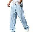 Pantalon décontracté homme en coton et lin bleu clair, variante SKU d'été légère - 3XL / Bas / Bleu ciel