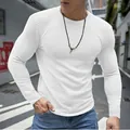 Dettaglio della t-shirt da uomo a maniche lunghe in maglia a nido d'ape, vestibilità slim - Taglia S / Top / Bianco