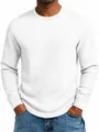 Detail view of men's white waffle-knit long-sleeve shirt with slim fit crew neck - S / Tops / White
