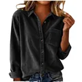 Casual ruimvallend zwart corduroy overhemd voor dames met klassieke revers en zak - S / Tops / Zwart