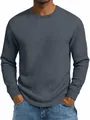 Detailed view of men's slim fit waffle knit long sleeve shirt in dark grey. - S / Tops / Dark Gray