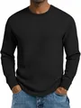 Detailed texture view of a men's black waffle knit slim fit long-sleeve sweatshirt - S / Tops / Black