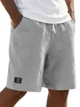 Primo piano di pantaloncini casual da uomo grigi testurizzati in cotone e lino con coulisse - Taglia M / Pantaloni e gonne / Grigio