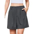 Elegantes pantalones cortos de vestir gris carbón con pernera ancha, pinzas y vueltas - XS / Bottoms / Gris oscuro