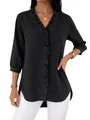 Camicia casual da donna con scollo a V e volant stile denim in nero lavato antracite - Taglia S / Top / Nero