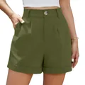 Casual olive green high-waisted cotton linen shorts for women with button detail - S / Bottoms / Army Green