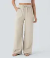 High-waisted wide-leg linen pants with drawstring waist and side pockets for women - S / Bottoms / Apricot
