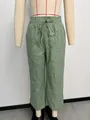 Sage green high-waisted linen trousers with elastic drawstring waist and wide legs - S / Bottoms / Green (Ankle Length)