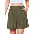 Elegantes pantalones cortos de talle alto verde oliva de pierna ancha para verano - Verde Militar