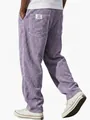 Detailed back view of lavender corduroy straight-leg pants featuring a white pocket label - Light Purple