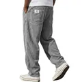 Men's American style loose straight-leg gray corduroy pants with a white back pocket label - S / Bottoms / Gray