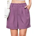 Elegantes pantalones cortos morados de pierna ancha para mujer, ideales para el trabajo - Púrpura