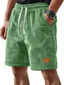 Detalle de pantalones cortos informales verdes para hombre con textura de gofre y cordón - 3XL / Bottoms / Verde