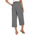 Back view of women's grey high-waisted linen wide-leg cropped pants with elastic waist - S / Bottoms / Cropped Pants / Dark Gray