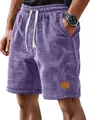 Primer plano del ajuste y el tejido tipo gofre de los pantalones cortos morados. - 3XL / Bottoms / Púrpura