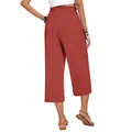 Back view of women's high-waist linen wide-leg cropped pants in brick red - S / Bottoms / Cropped Pants / Orange Red