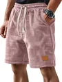 Vista detallada de pantalones cortos de punto gofre rosa para hombre con parche de cuero - 3XL / Bottoms / Rosa Loto