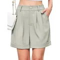 Pantalones cortos elegantes de talle alto y pierna ancha para mujer en color verde salvia - Gris claro