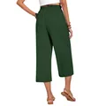 Women's dark green high-waisted linen wide-leg trousers for casual summer wear - S / Bottoms / Cropped Pants / Army Green