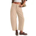 Detailed view of women's beige corduroy straight pants with high waist and loose fit - S / Bottoms / Off White