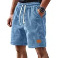 Pantalones cortos casuales azules para hombre en punto gofrado con cordón y tejido transpirable. - 3XL / Bottoms / Azul claro