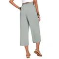 Back view of women's high-waisted linen wide-leg cropped pants in light sage green - S / Bottoms / Light Gray (Ankle Length)