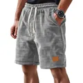 Pantalones cortos informales para hombre con cuadros pequeños, cordón y parche de cuero - 5XL / Bottoms / Gris