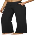 Klassische schwarze lässige Hose mit hoher Taille und weitem Bein für Damen mit Taschen - S / Unterteile / Schwarz