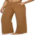 Pantaloni casual da donna a gamba larga e dritta con tasche nel colore marrone cammello - Colore caramello